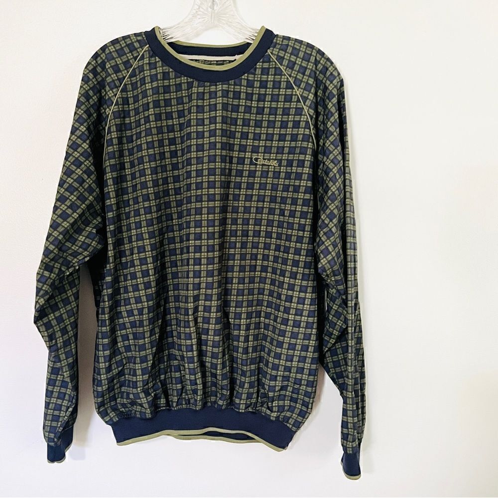 Vintage Catalina Men’s Navy Green Checkered Windbreaker Pullover S